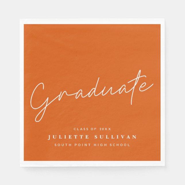 Simple Script Orange Graduation Party Napkin (Front)