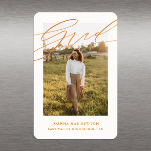 Simple Script Orange Photo Graduation Announcement Magnet