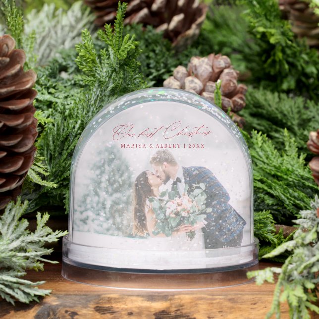 Simple Script Our First Christmas Wedding Photo Snowglobe (Winter)