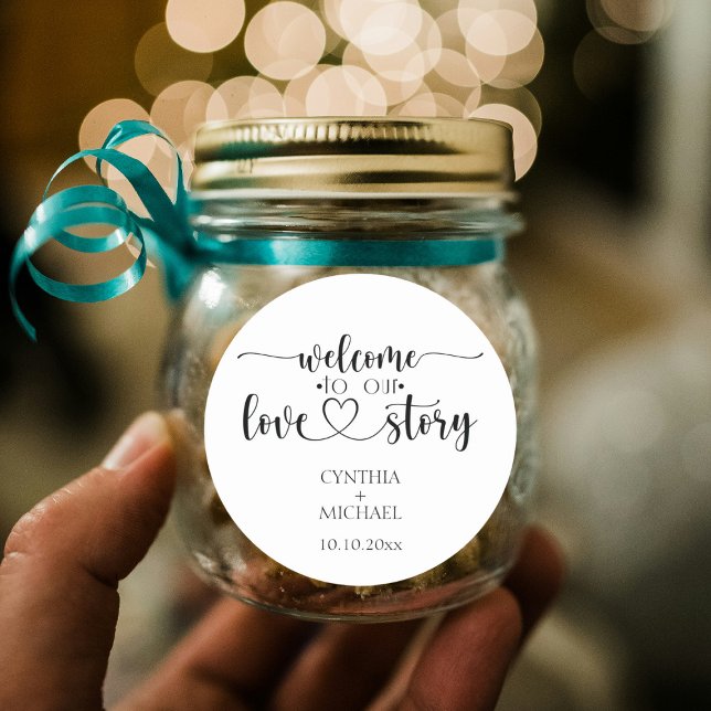 Simple Script 'our Love Story' Wedding  Classic Round Sticker (Creator Uploaded)