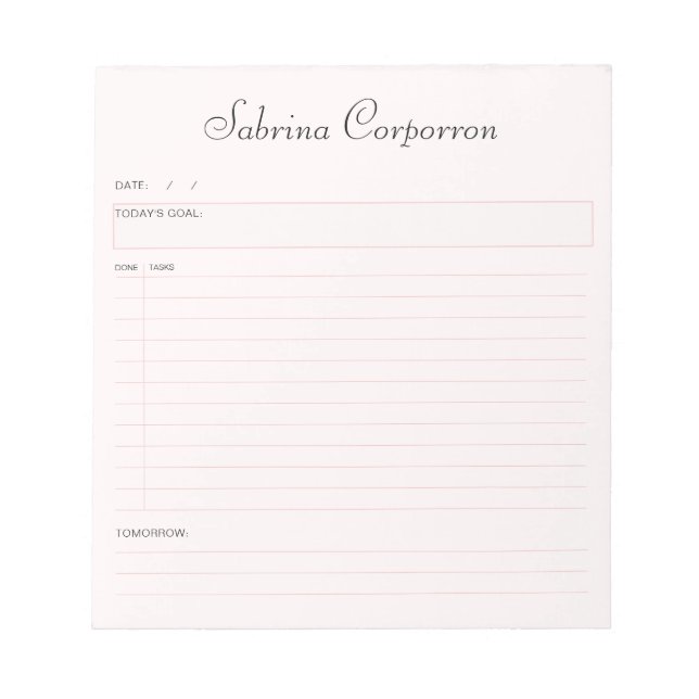 Simple Script Personalised Blush To Do List Notepad (Front)