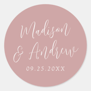 Simple Script Personalised Dusty Rose Wedding Classic Round Sticker