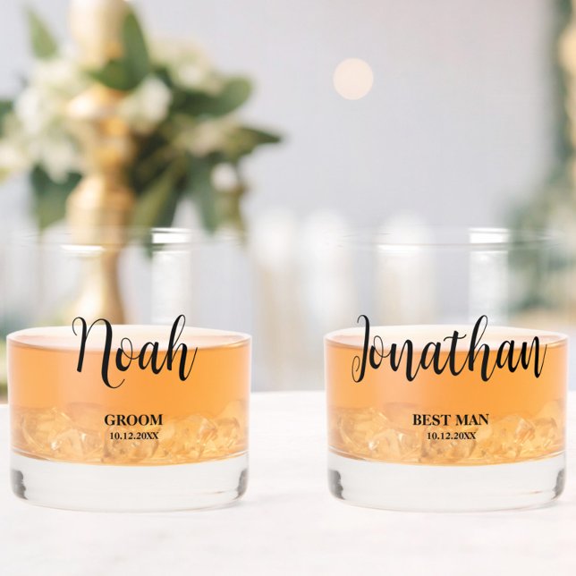 Simple Script Personalised Groomsmen Wedding Party Whiskey Glass (Creator Uploaded)