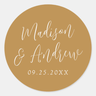 Simple Script Personalised Ochre Wedding Classic Round Sticker