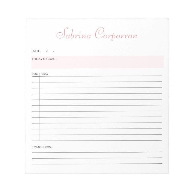 Simple Script Personalised Pink To Do List Notepad (Front)