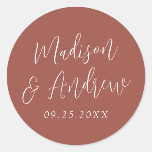 Simple Script Personalised Rust Wedding Classic Round Sticker