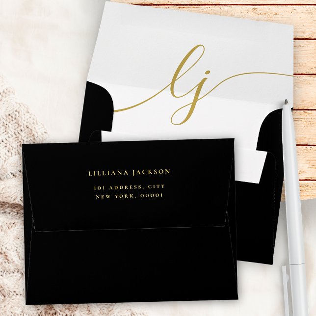 Simple Script Personalised Stationery Black Gold Envelope (Creator Uploaded)
