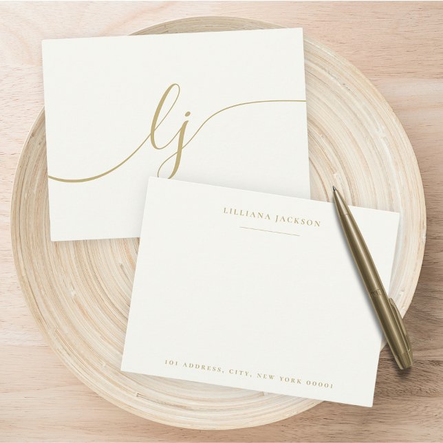 Simple Script Personalised Stationery Ivory Gold Card (Creator Uploaded)