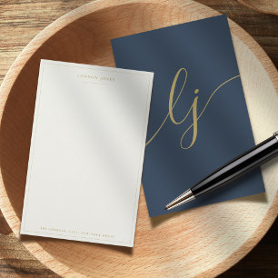 Simple Script Personalised Stationery Navy Gold