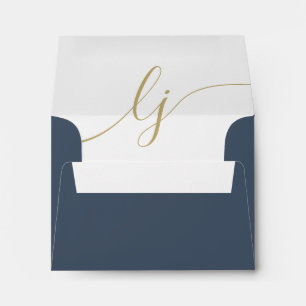 Simple Script Personalised Stationery Navy Gold Envelope