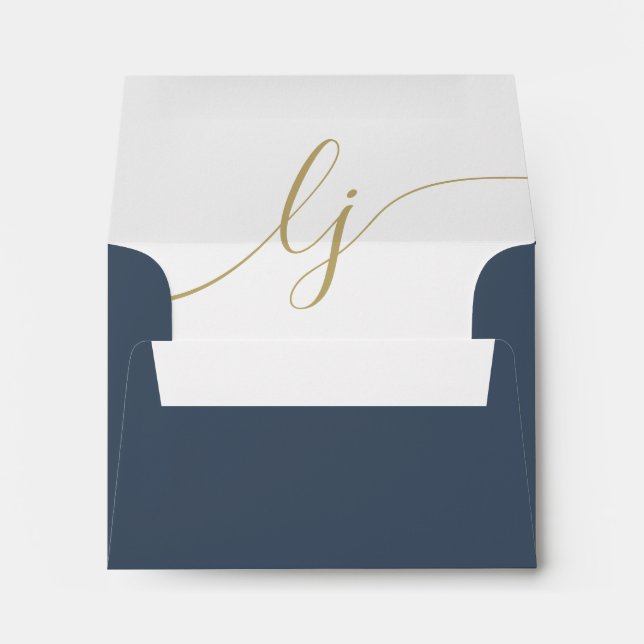 Simple Script Personalised Stationery Navy Gold Envelope (Back (Bottom))