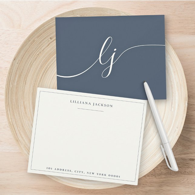 Simple Script Personalised Stationery Navy & Ivory Card (Creator Uploaded)