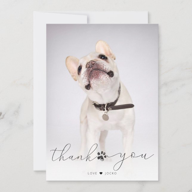 Simple Script Pet Memorial Photo Thank You Card (Front)