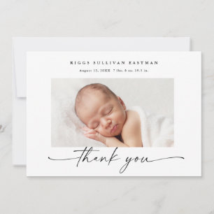 Simple Script Photo Baby Stats Thank You Card