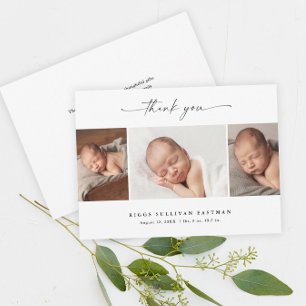 Simple Script Photo Collage Baby Thank You Card