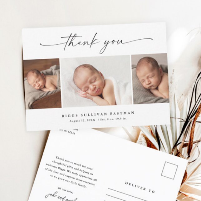 Simple Script Photo Collage Baby Thank You  Postcard (Creator Uploaded)