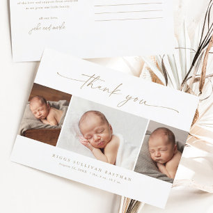 Simple Script Photo Collage Baby Thank You Postcard