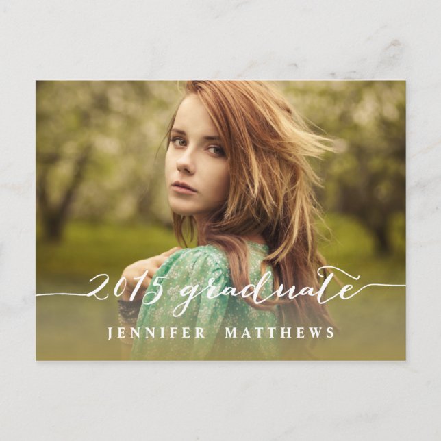 Simple Script | Photo Graduation Party Invitation Postcard (Front)