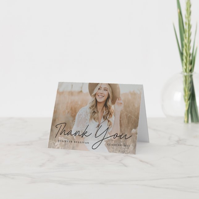 Simple Script Photo Graduation Thank You Card (Front)