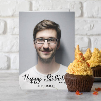Simple Script Photo Happy Birthday Real Card