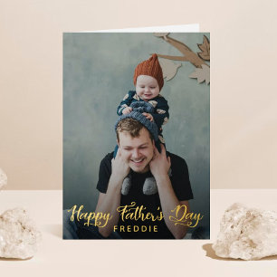 Simple Script Photo Happy Father's Day Real Foil Greeting Card