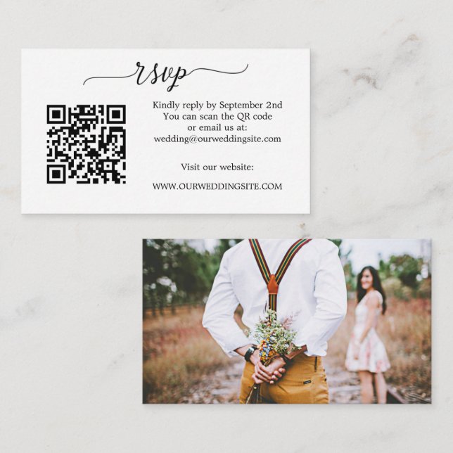 Simple Script Photo QR Code Wedding RSVP Enclosure (Front/Back)