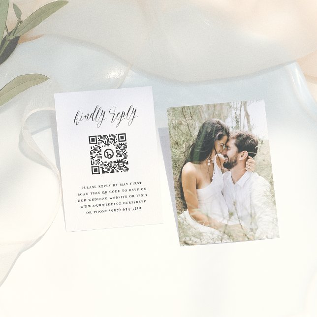 Simple Script Photo QR Code Wedding RSVP Enclosure Card (Creator Uploaded)