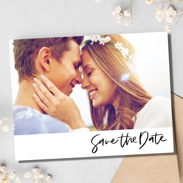 Simple Script Photo Wedding Save the Date Announcement Postcard (Simple Script Photo Wedding Save the Date)