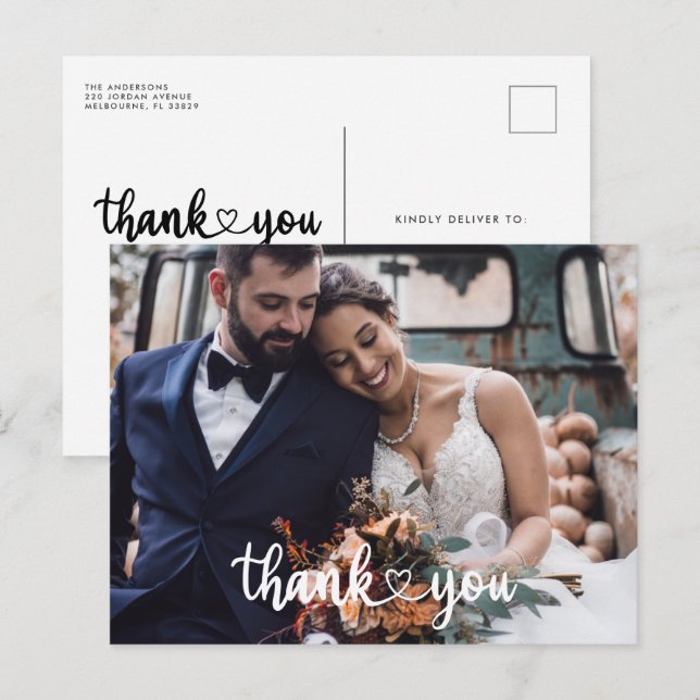 Simple Script Photo Wedding Thank You Budget Postcard (Front/Back)
