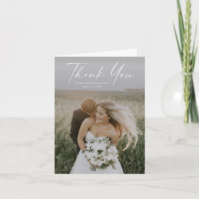 Simple Script Photo Wedding Thank You Card (Front)