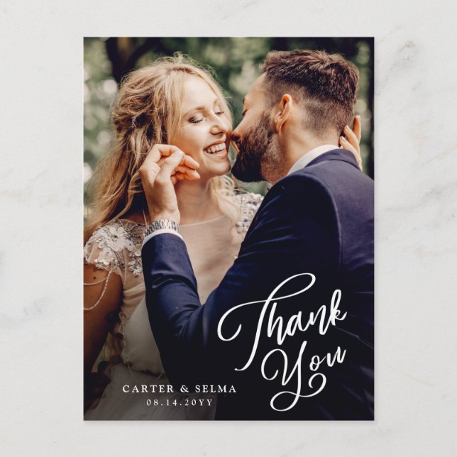 Simple Script Photo Wedding Thank You Postcard (Front)