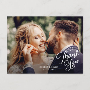 Simple Script Photo Wedding Thank You Postcard
