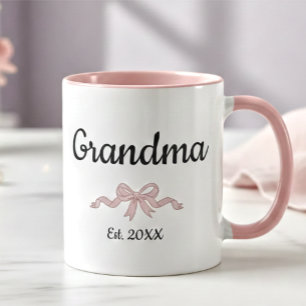 Simple Script Pink Girl Bow Grandma Est. Year Mug