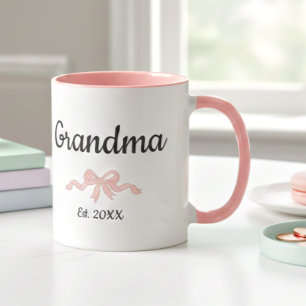 Simple Script Pink Girl Bow Grandma Est. Year Mug