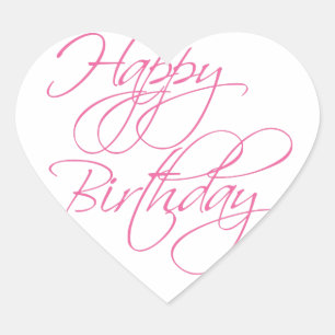 Simple Script Pink Happy Birthday Heart Sticker
