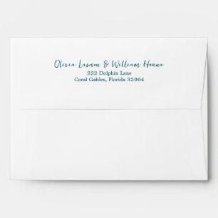 Simple Script Preprinted Return Address Teal Envelope