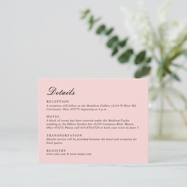 Simple Script Pretty Pink Wedding Enclosure Card (Standing Front)