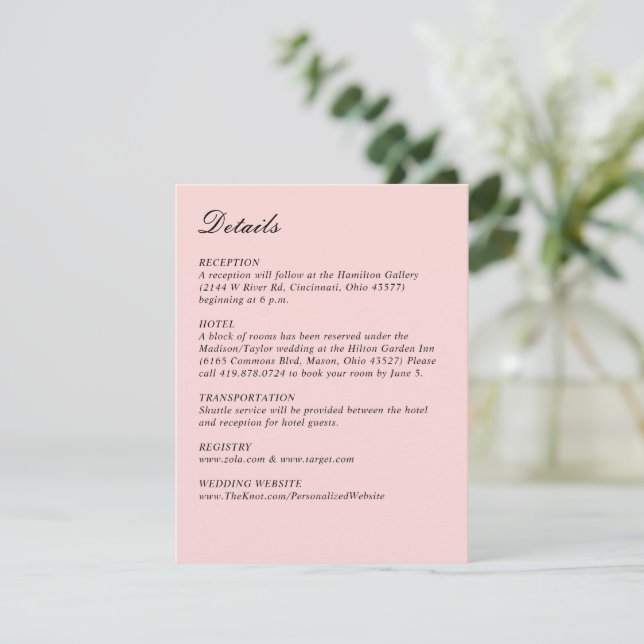 Simple Script Pretty Pink Wedding Vertical Enclosure Card (Standing Front)
