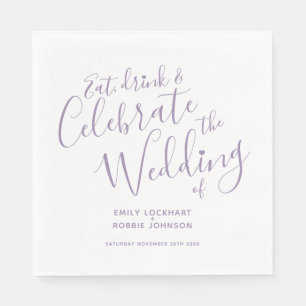 Simple script purple on white wedding napkins