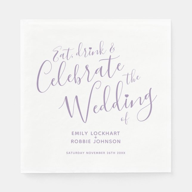 Simple script purple on white wedding napkins (Front)