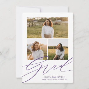 Simple Script Purple Photo Graduation Announcement