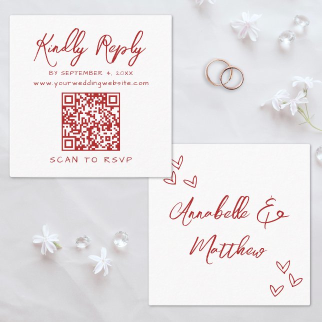 Simple Script QR Code Red Wedding Reply Enclosure Card (Simple Script QR Code Red Wedding Reply Enclosure Card)