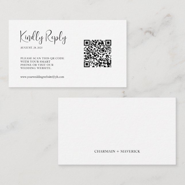 Simple Script QR code Wedding RSVP Enclosure Card (Front/Back)