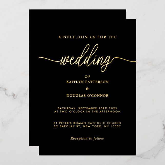 Simple Script - Real Foil - Wedding Invitation (Front/Back)