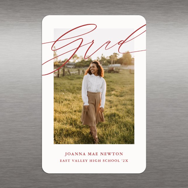 Simple Script Red Photo Graduation Announcement Magnet (Creator Uploaded)