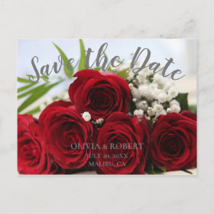 Simple script – red roses Save the Date Postcard