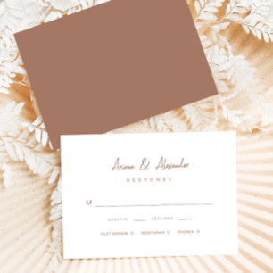 Simple Script Rich Brown Wedding RSVP Card