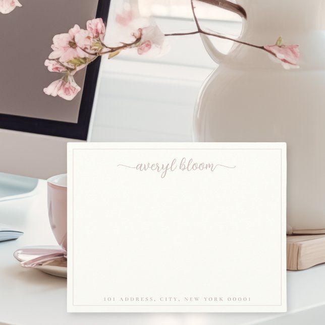 Simple Script Rose Border Personalised Stationery  Card (Creator Uploaded)