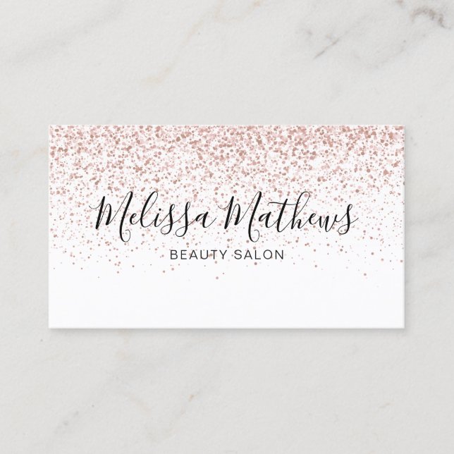 Simple Script Rose Gold Glitter Business Card (Front)