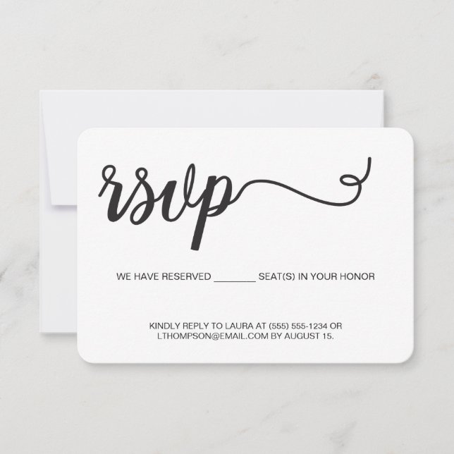 Simple Script RSVP birthday Reserved Seat (Front)